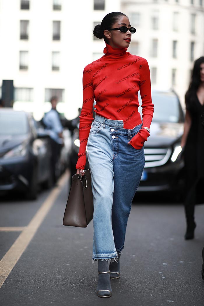 Street Style Milan Fashion Week two-tone jeans